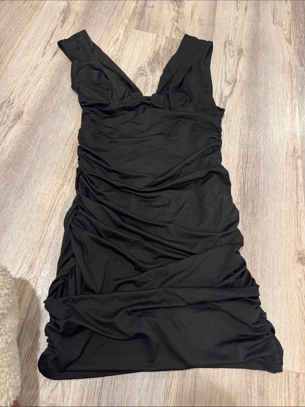 Women's Black Ruched V-Neck Dress